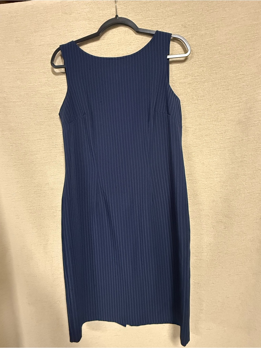 Scarlett Navy Pinstripe Midi Sheath Dress
